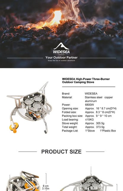 Widesea Camping Tourist Burner Big Power Gas Stove Cookware Portable Furnace Picnic Barbecue Tourism Supplies Outdoor Recreation