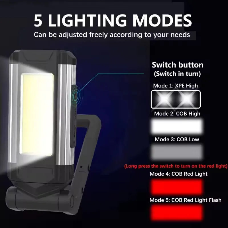 2026 New Magnetic COB Work Light USB Rechargeable LED Flashlight Portable Lantern Camping Light Type-C Power Bank Function Lamps