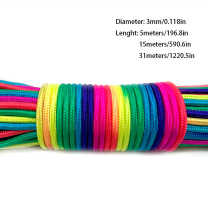 31mRainbow Paracord Rope 2mm/3mm/4mm 7 Strands Climbing Parachute Rope Survival Gear Bracelet Durable Cord for Outdoor Activitie
