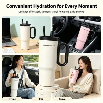 720ML Stainless Steel Thermos Cup with Straw & Handle Ice Coffee Drink Vacuum Insulated Cup Car Travel Outdoor Water Bottle
