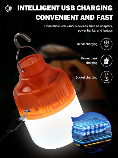 Outdoor USB Rechargeable LED Lamp Bulbs Super Bright Emergency Light with Hook Portable Camping Fishing Lantern Night Lights
