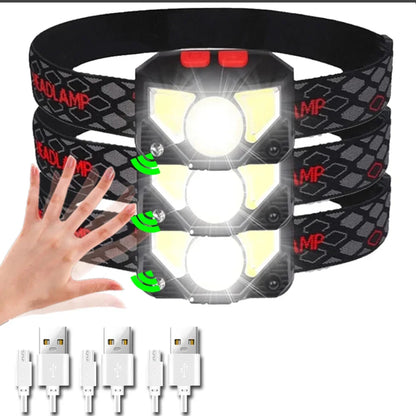 6 Modes Motion Sensor XPE+COB LED Headlamp Flashlight USB Rechargeable Waterproof Camping Head Lamp Running Fishing Headlight