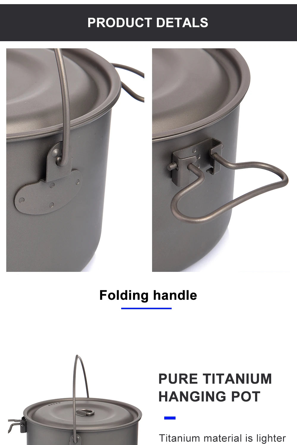 Widesea Camping Tableware Titanium Cookware Set Tourism Cauldron Outdoor Cooking Pot Frying Pan Picnic Kitchen Hiking Trekking