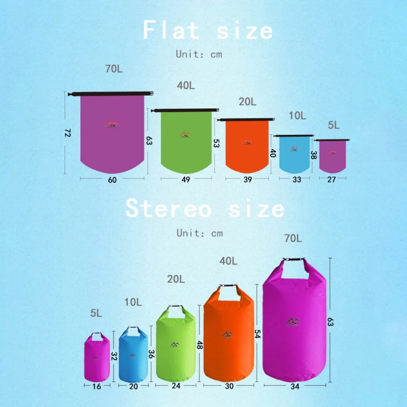 5L10L20L40L70L Waterproof Large Capacity Bag Dry Bag For Camping At Deriva Hiking Swimming Rafting Kayak River Trekking Bags