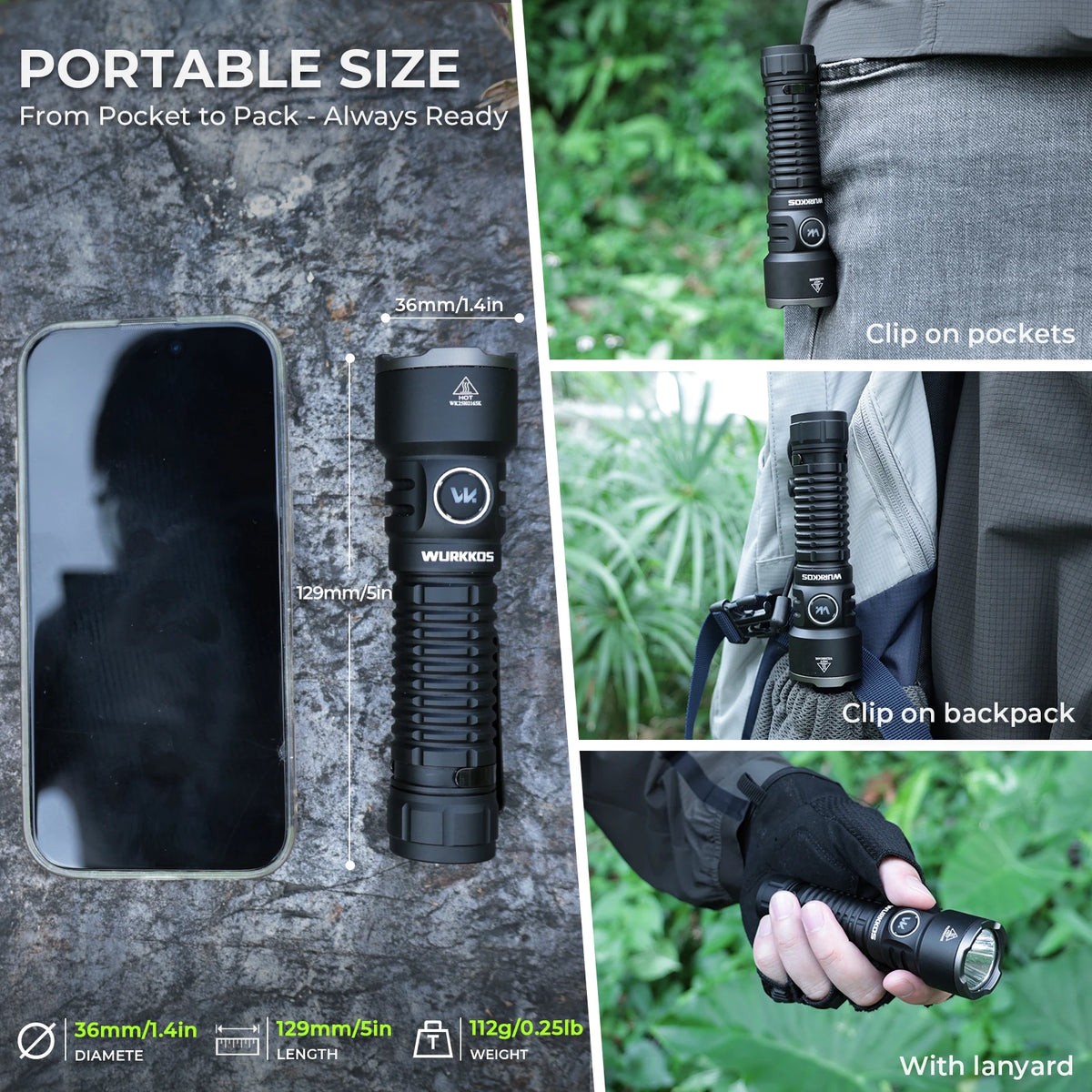 Wurkkos TS28 Tactical Flashlight 21700 Rechargeable 3200Lumens Portable Magnetic Tail Cap Flashlight IPX8 Waterproof Tail Switch