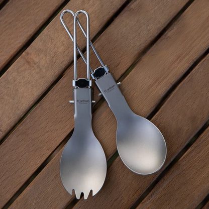 Tiartisan Titanium Folding Spork Outdoor Camping Ultralight Portable Tableware Backpacking Hiking Dinner Spork Utensil