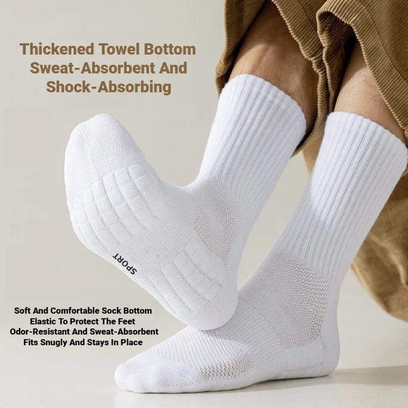 Men's Thick Bottom Sweat Absorbing and Breathable Sports Socks with Bottom Cushion for Running Professional Sports Men's Socks