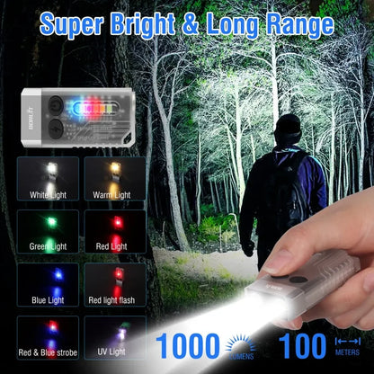 BORUiT V10 UV Keychain Flashlight – 1000LM, Type-C, Magnetic