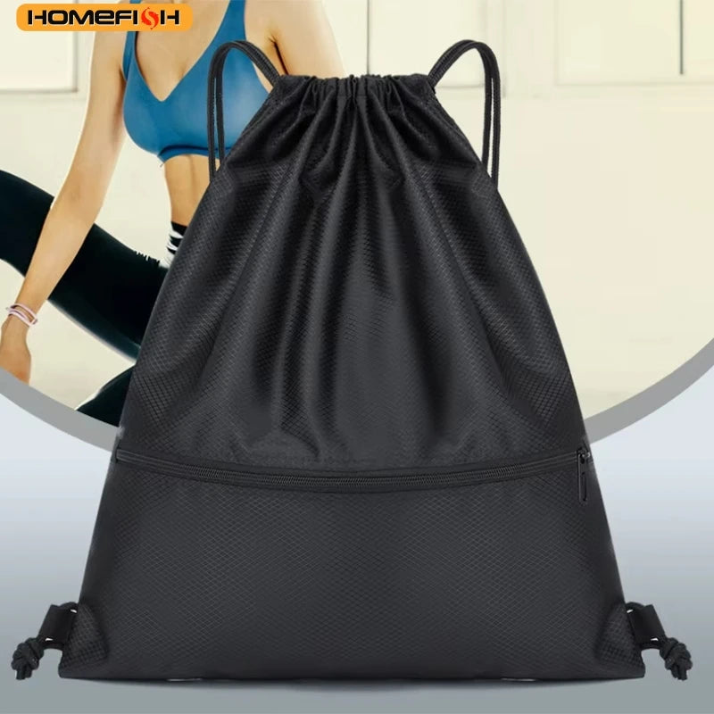 HOMEFISH Men Women Lightweight Drawstring Bag, Sports Fitness Outdoor Leisure Backpack with Zipper