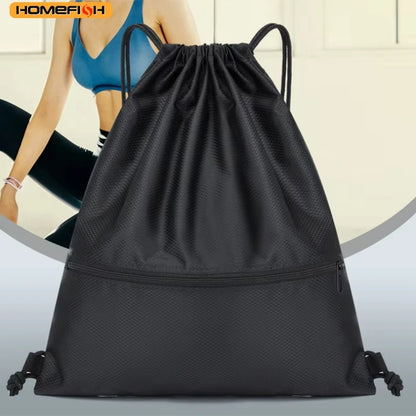 HOMEFISH Men Women Lightweight Drawstring Bag, Sports Fitness Outdoor Leisure Backpack with Zipper