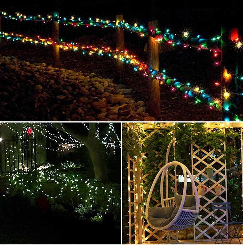 100M Leather LED Solar Fairy String Lights Waterproof Outdoor Garland High Power Solar Lamp for Garden Christmas Holiday Decor