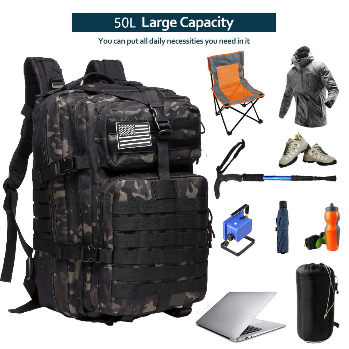 25L/50L Waterproof Tactical Hiking Backpack