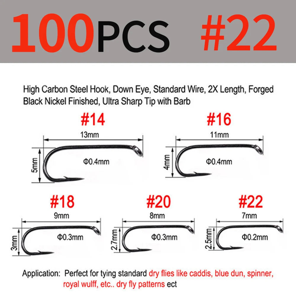 Bimoo 2X Dry Fly Hooks Black Nickel (50/100 Pack)