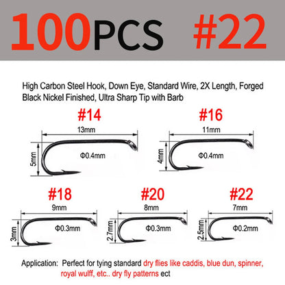 Bimoo 2X Dry Fly Hooks Black Nickel (50/100 Pack)