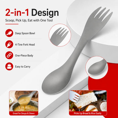 PINMOAP 1/2PCS Outdoor Titanium Spork 2 In 1 Spoon Fork Camping Utensils Lightweight Portable Tableware For Hiking Picnic Travel
