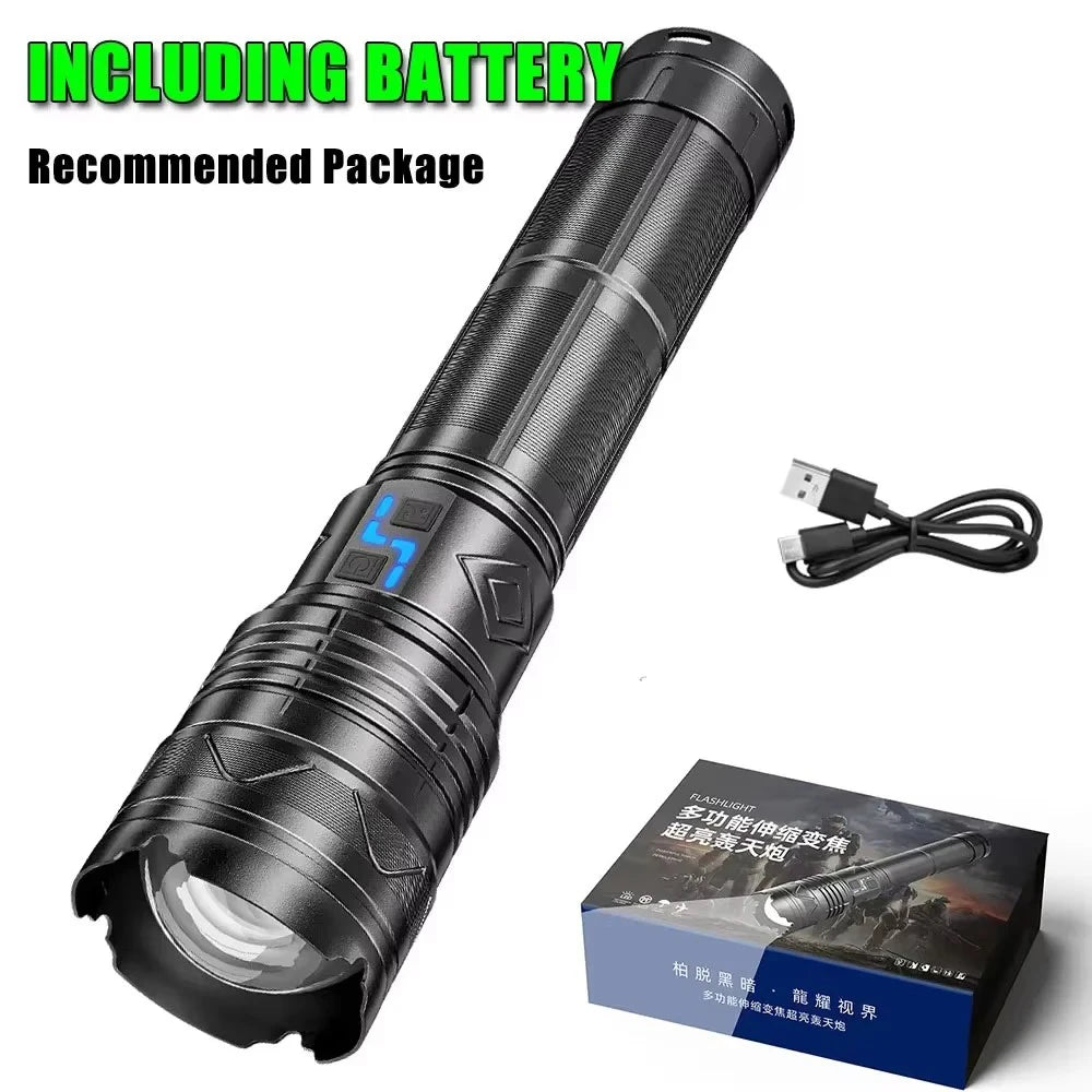 20000LM Super Bright Tactical Flashlight 100W GT60 Long Range Powerful LED Torch USB Rechargeable Using 4 181350A Batteries