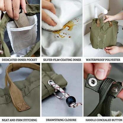 Large Capacity Waterproof Lunch Bag with Drawstring Closure Thick Insulation Cooler Bento Bag for Picnic Work Student Handle Bag