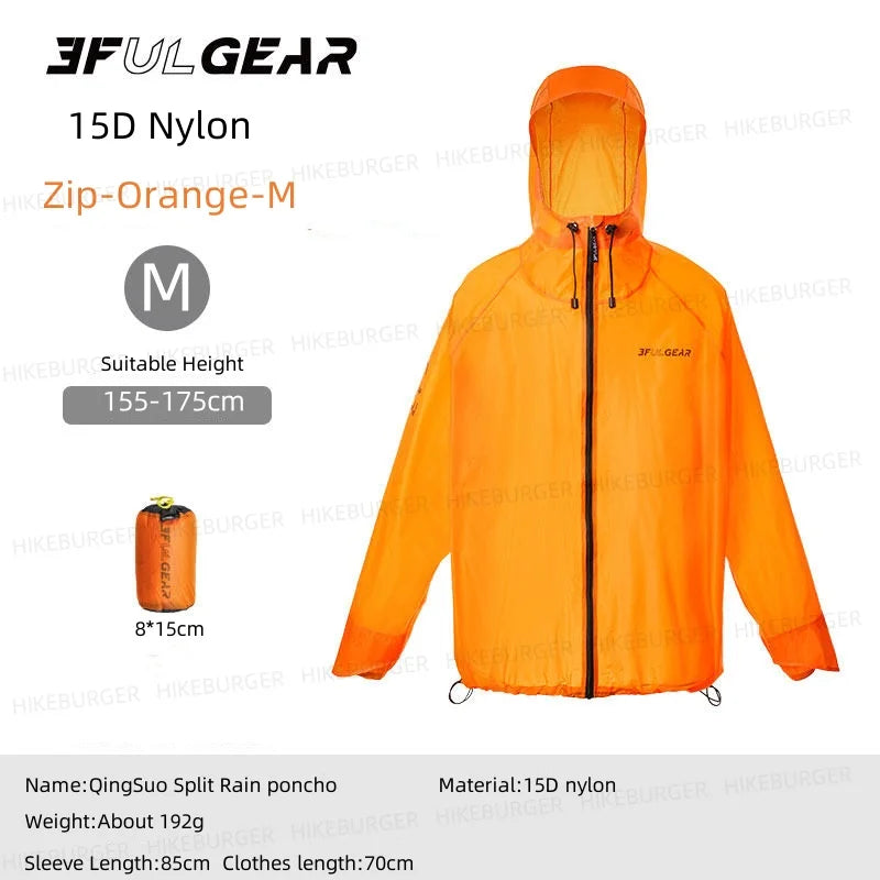 3F UL GEAR QingSuo Spilt Rain Poncho Outdoor Ultralight Sleeve Rain Coats 15D Nylon Waterproof Hiking Cycling Mountaineering