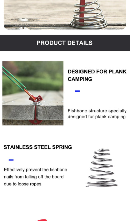 Widesea 4Pcs/set Camping Adjustable Plank Spiral Shaped Fish Bone Deck Carabiner Wind Rope Buckles Tent Stakes Hook Board Peg