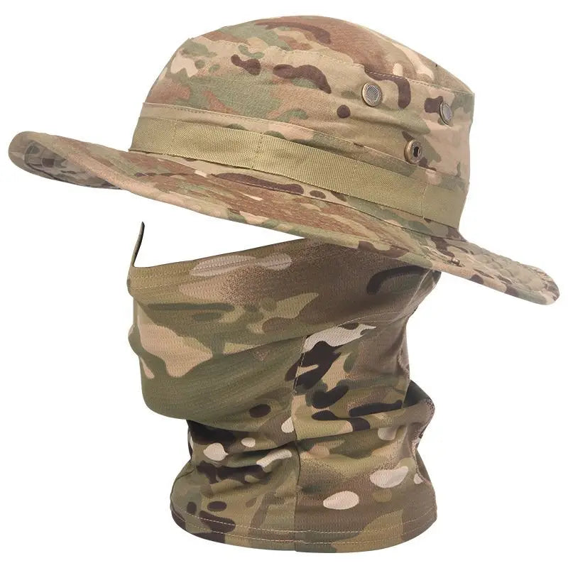 Women Men Hiking Fishing Boonie Hat Outdoor Sport Sun UV Protection Neck Face Camouflage Adjustable Bucket Caps and Mask