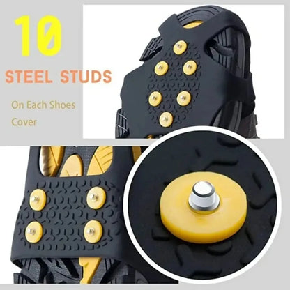 10-Teeth Outdoor Climbing Crampons | Anti-Slip Ice & Snow Cleats for Shoes | Winter Hiking & Mountaineering Traction Spikes