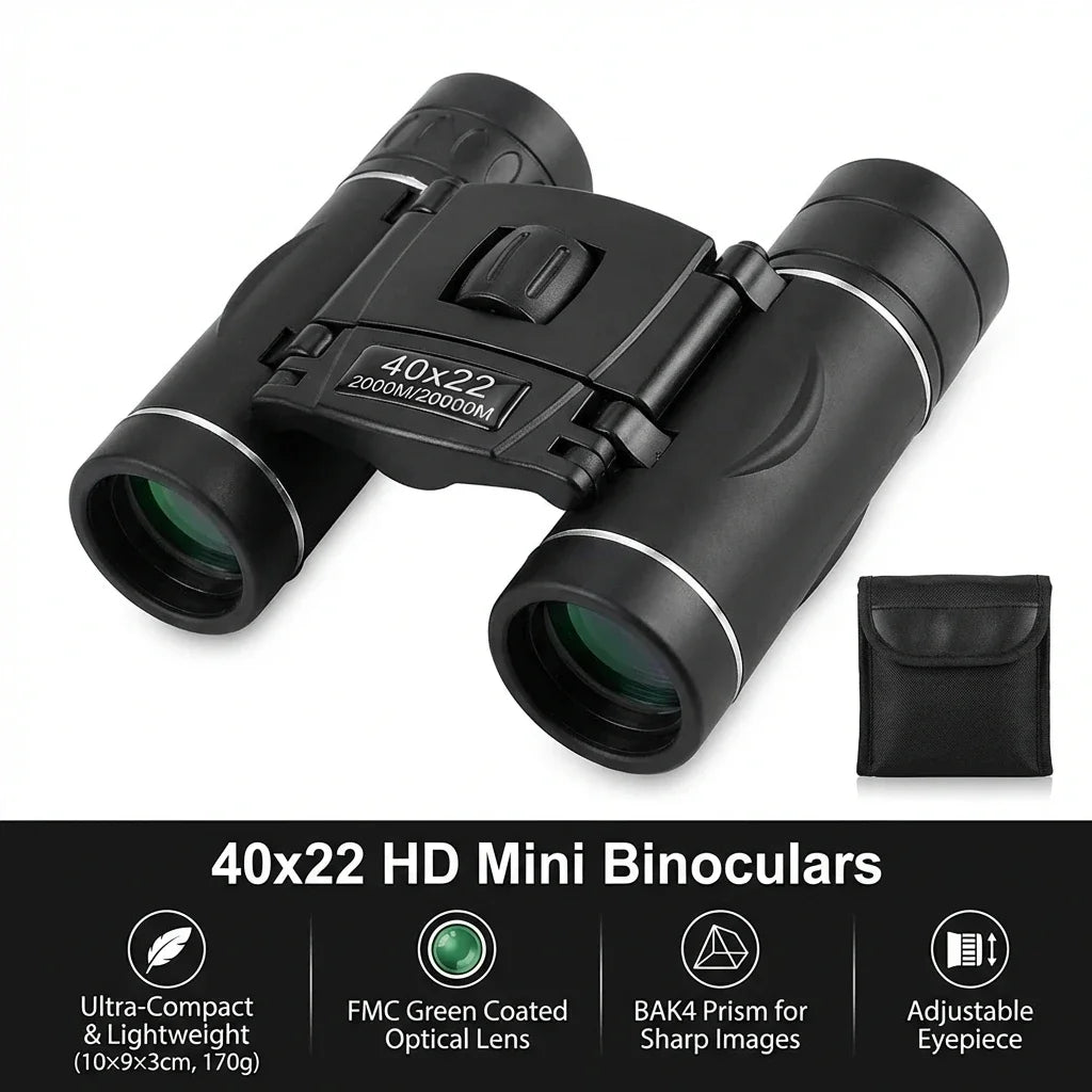 40x22 HD Binoculars with BAK4 FMC: 2000M Long Range Folding Mini Telescope, Ideal for Hunting, Sports, Camping & Travel