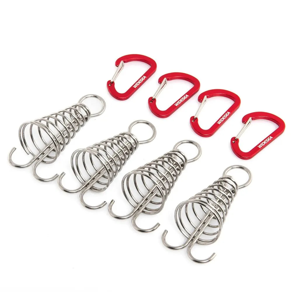 Widesea 4Pcs/set Camping Adjustable Plank Spiral Shaped Fish Bone Deck Carabiner Wind Rope Buckles Tent Stakes Hook Board Peg