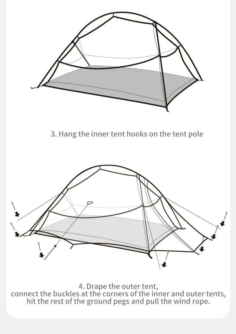 Naturehike Cloud Up 2 Pro Two Person Hiking Tent Lightweight Outdoor Camping Professional Camping Equipment
