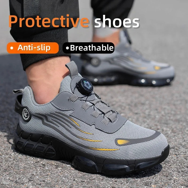Men’s Outdoor Safety Shoes – Breathable Non-Slip Hiking Sneakers | Anti-Smash Steel Toe Work Boots