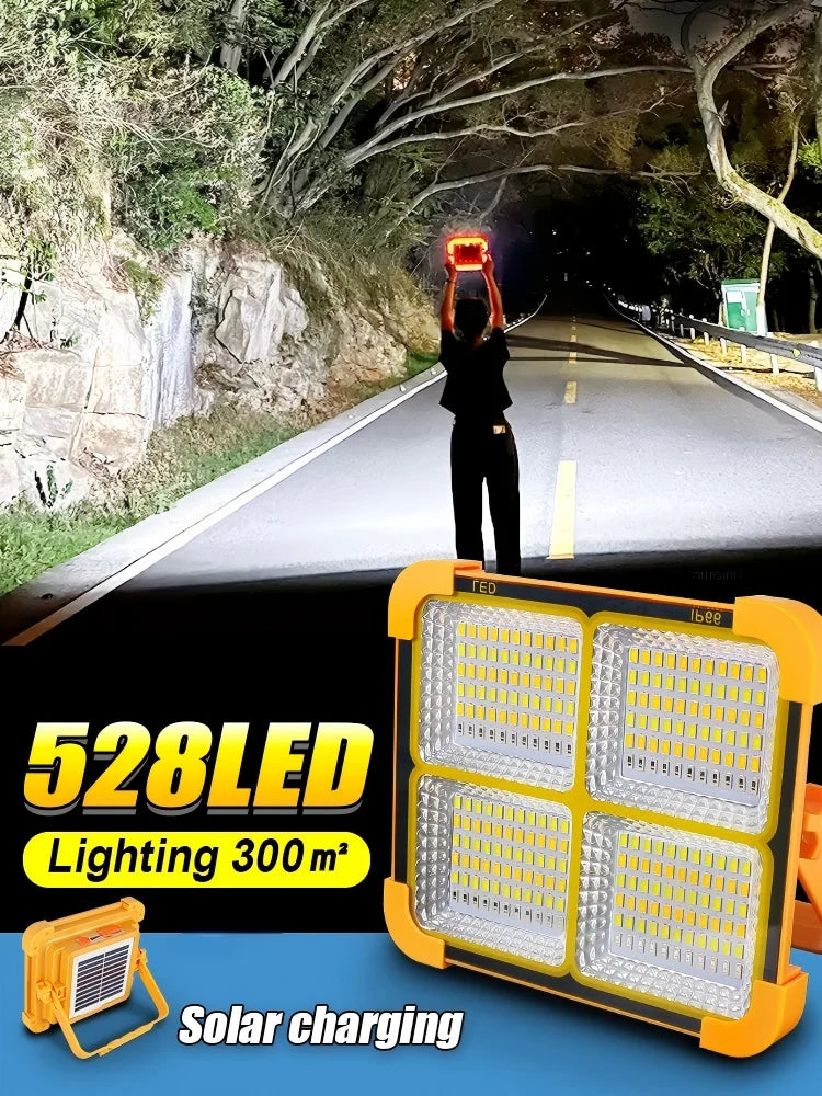 Portable Solar Flood Light LED Lantern Rechargeable Camping Lamp USB Charging Power Bank IP66 Waterproof Outdoor Tent Light