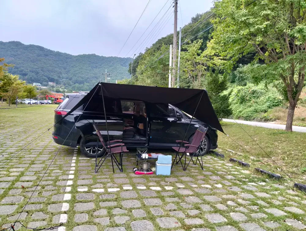 SUV Car Side Awning Tarp Black Coating Waterproof UV Protection Suction Cup Shelter Tent Camping Touring Outdoor Shade Manta Ray