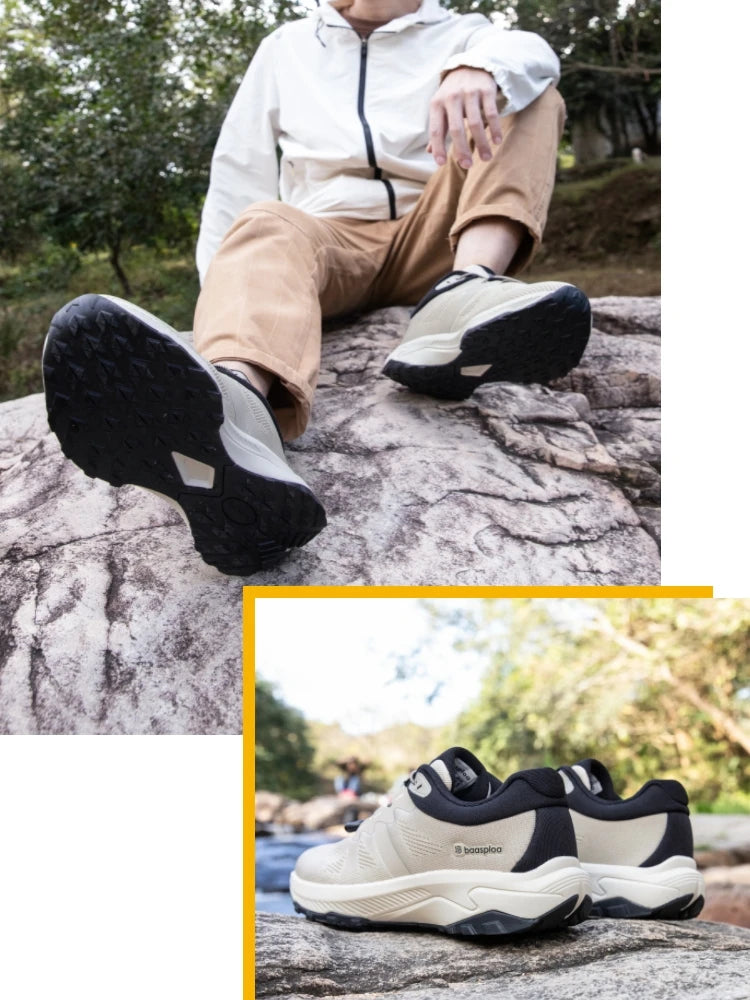 Baasploa Men Hiking Shoes Summer Breathable Comfort Soft Outdoor Sneakers New Solid Walking Shoes Anti Slip Wear-resistant