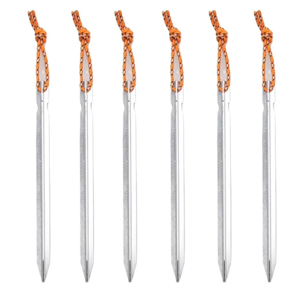 6Pcs Canopy Tent Pegs Aluminum Alloy Outdoor Garden Stakes Ground Nail With Cord For Camping Backpacking Hiking Tent Accessories