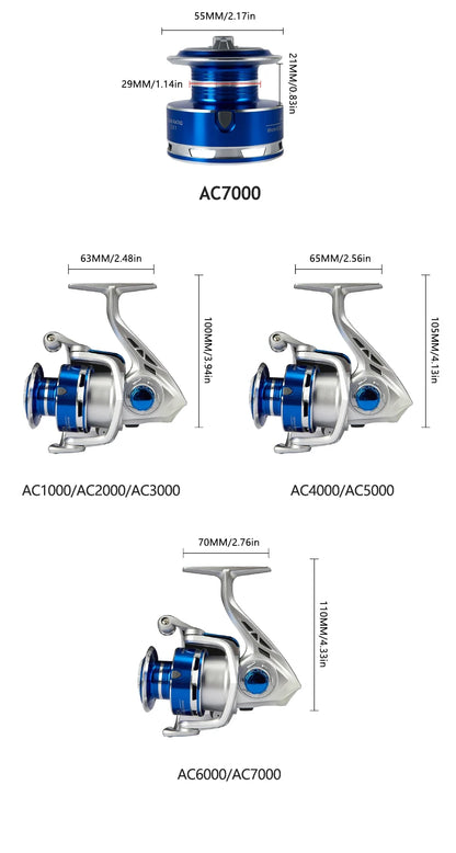 BILLINGS AC Spinning Reel,Saltwater Freshwater Fishing Reel,22LB Max Drag,5.2:1 Gear Ratio,With Metal Spool&Fold Rocker