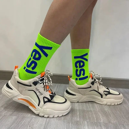 CHUANGERM Men Women Yes Mid Crew Socks Cycling Hiking Skateboarding Sports Street Fashion Breathable Sock