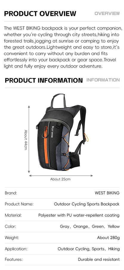 WEST BIKING 10L Cycling Backpack Lightweight Outdoor Sports Running Hiking Climbing Hydration Bag Waterproof Flodable Travel Bag