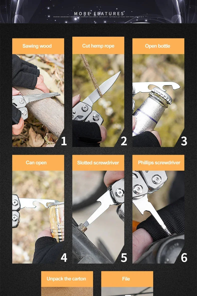 Multi-tool Pliers Outdoor Combination Knife Pliers Stainless Steel Folding Portable Multi-purpose Camping Survival Pliers Tools