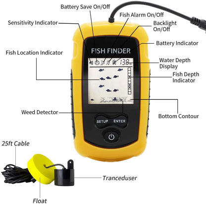 Portable Sonar Fish Finder with Fish Alarm, 100m Depth