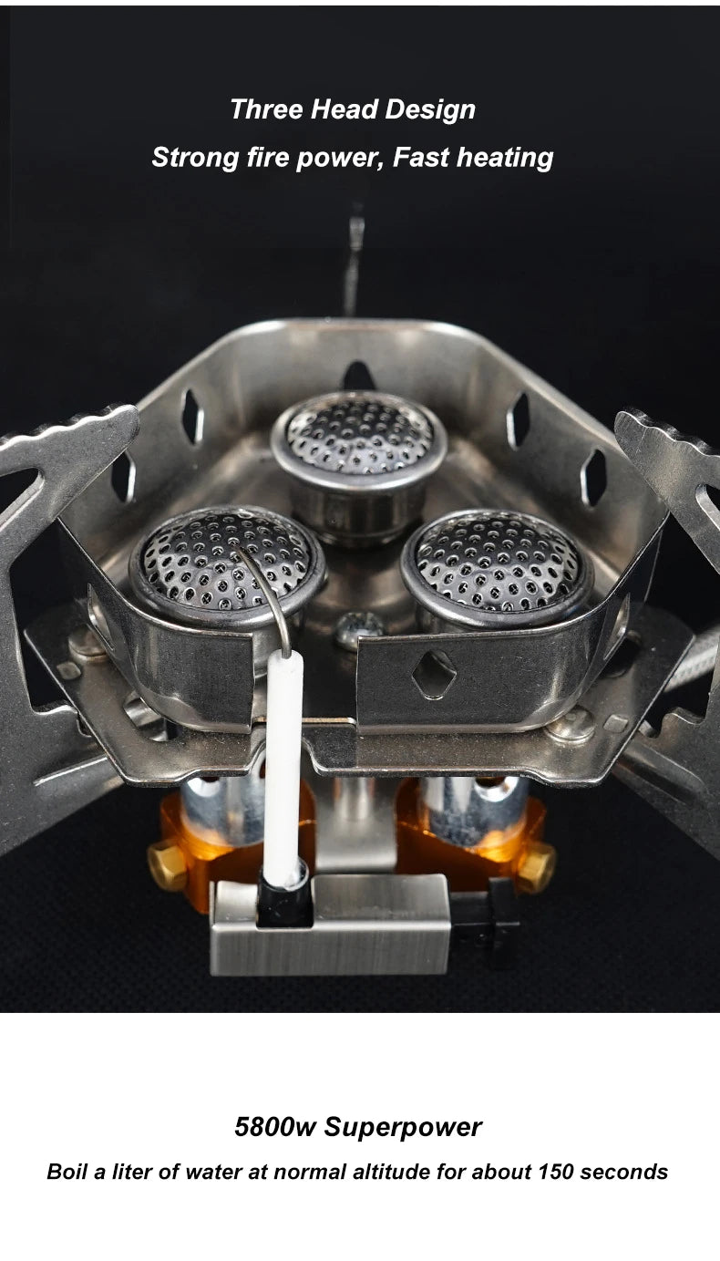 Newest Arrival Outdoor Portable Three Head Stove Camping Windproof Stove Camping Picnic Burner Outdoor Foldable Gas Stove