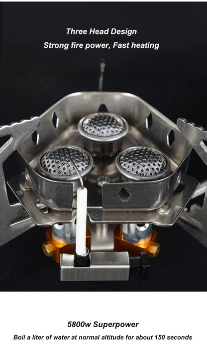Newest Arrival Outdoor Portable Three Head Stove Camping Windproof Stove Camping Picnic Burner Outdoor Foldable Gas Stove
