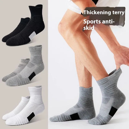 Men's Mid Tube Sports Socks, Badminton Running, Outdoor Socks, Woolen Socks, Sweat Absorbing and Anti Slip Basketball Socks