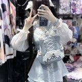 Women Backpack Korean Fashion Y2k Punk Backpack Lace Bow Cat Ear Lotus Lace Decoration Lolita Backbag PU Leather Large Capacity