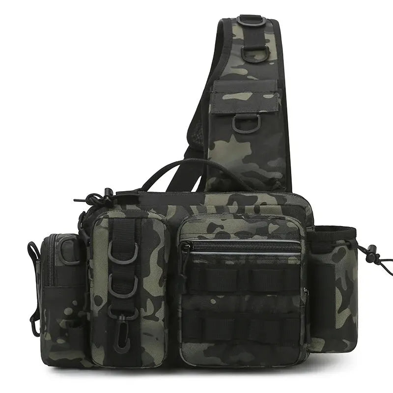 Fishing Tackle Sling Backpack with Rod Holder