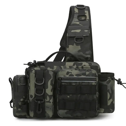 Fishing Tackle Sling Backpack with Rod Holder