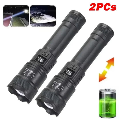 High Strong Power Led Flashlights 300000LM Tactical Torch with Display Light USB Charging Camping Fishing Defensa Zoom Lantern