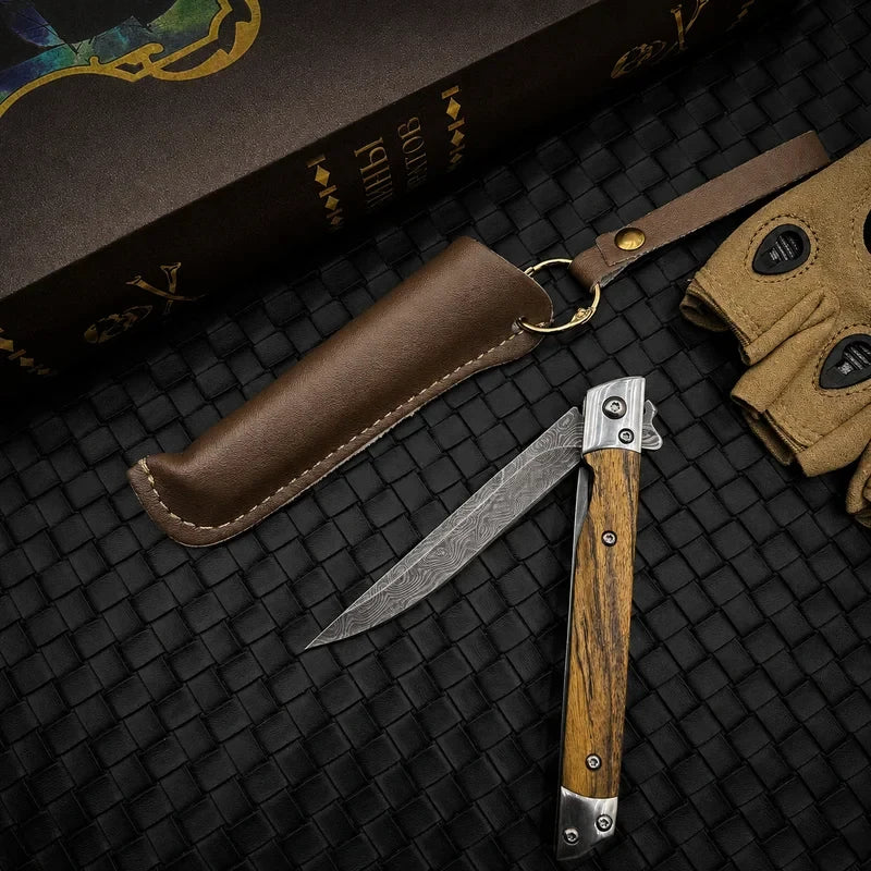Mini Damascus Pattern Folding Pen Knife Outdoor Knife Pocket Knife Slim Blade Comfortable Grip Sharp Blade Gadgets