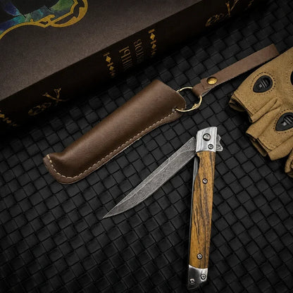 Mini Damascus Pattern Folding Pen Knife Outdoor Knife Pocket Knife Slim Blade Comfortable Grip Sharp Blade Gadgets