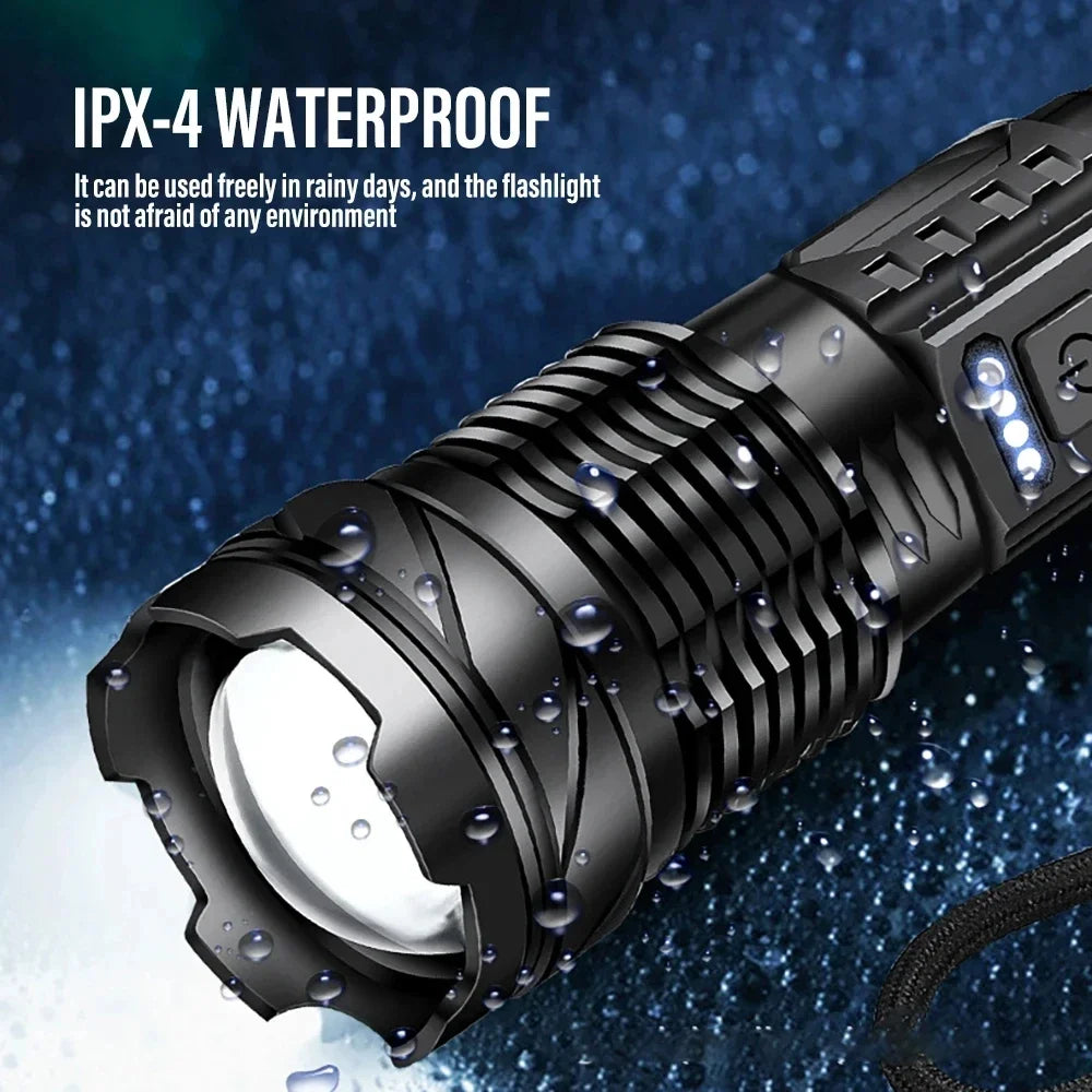 LED Flashlight Rechargeable Torch High Power Strong Light Flashlight Long Range Tactical Zoom Lamp Outdoor Camping Lantern