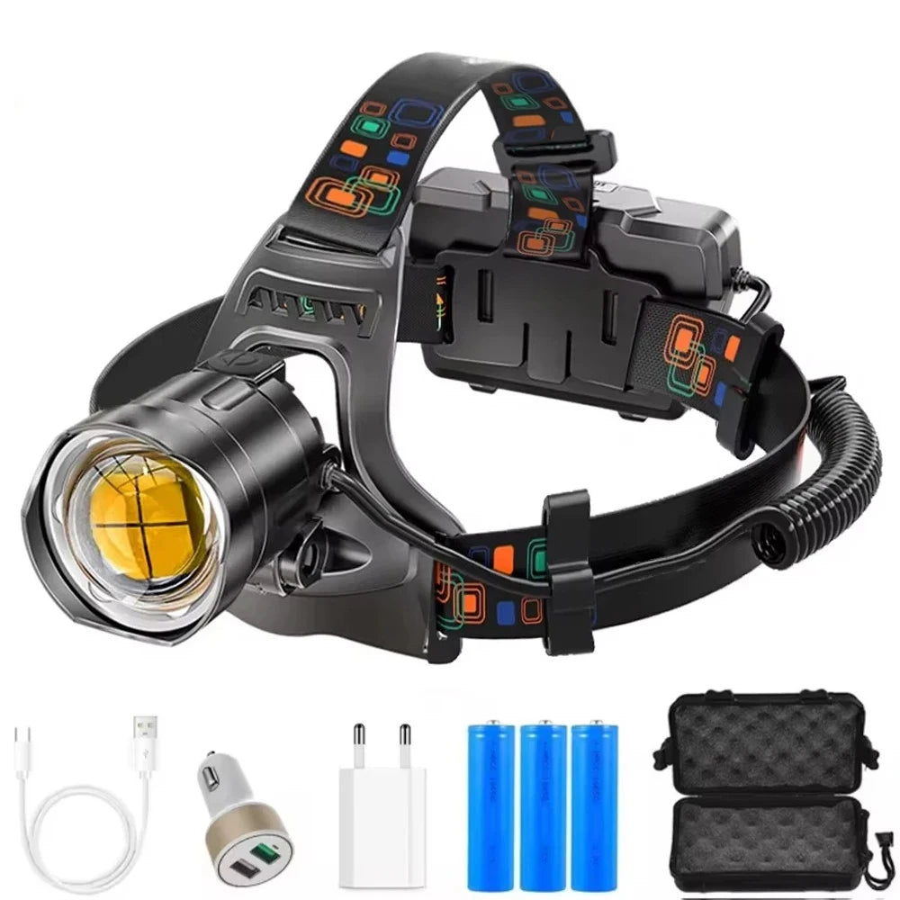 Powerful XHP100 Led Headlamp Zoomable USB Rechargeable High Power Headlight Waterproof Output 18650 Super Bright Head Torch