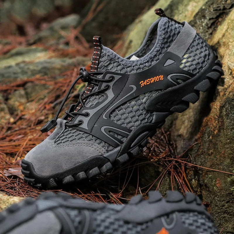 Men’s Outdoor Hiking Shoes – Anti-Slip Wear-Resistant Trekking & Jogging Sneakers (Breathable Trail Shoes, Khaki/Black/Brown/Gray)